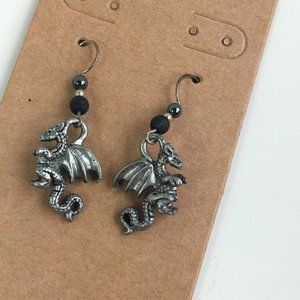 Pewter Dragon Drop Earrings